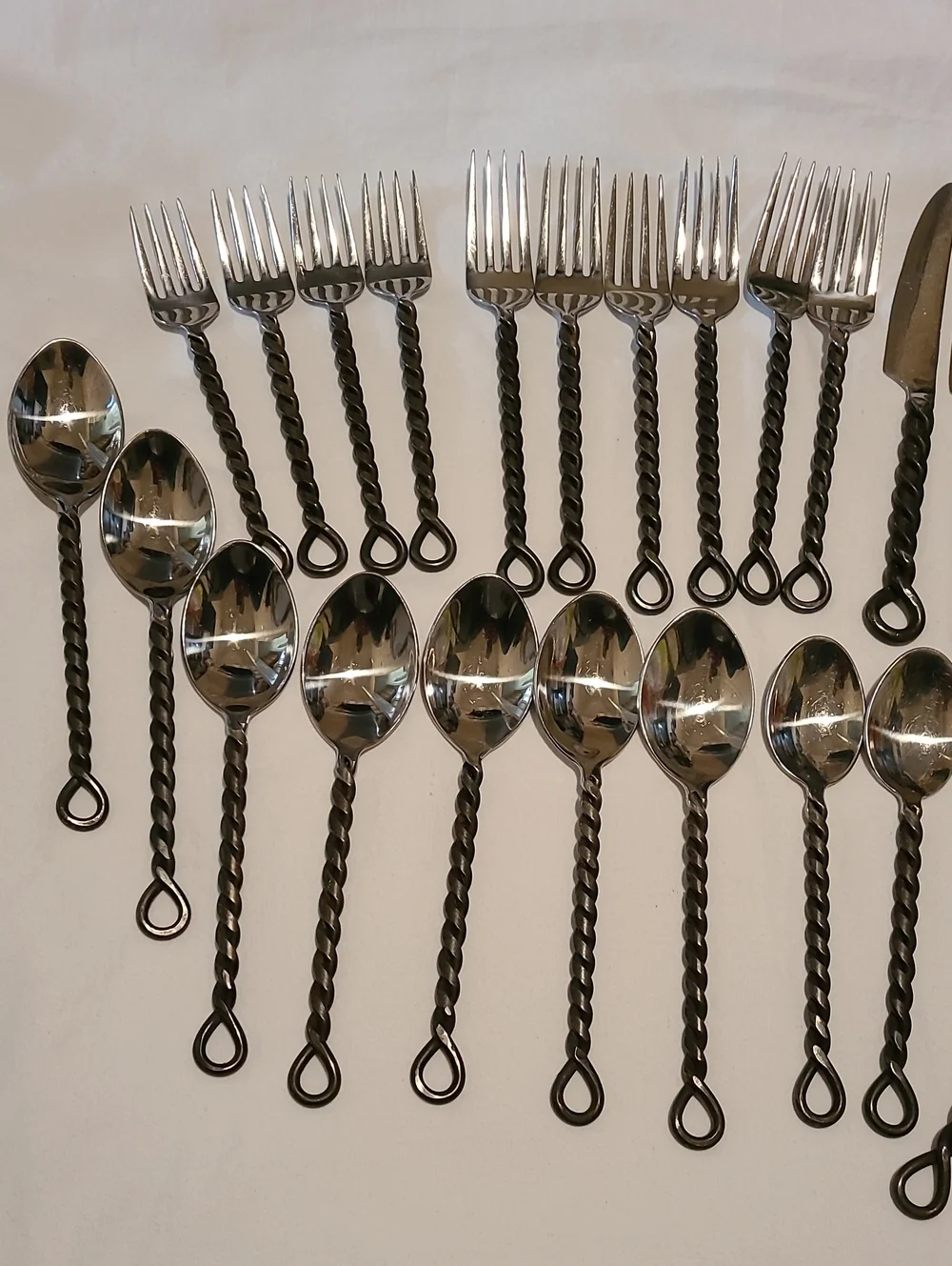 Silver Black Braid Rope Twisted Thailand Pottery Barn, 28 Pieces Flatware